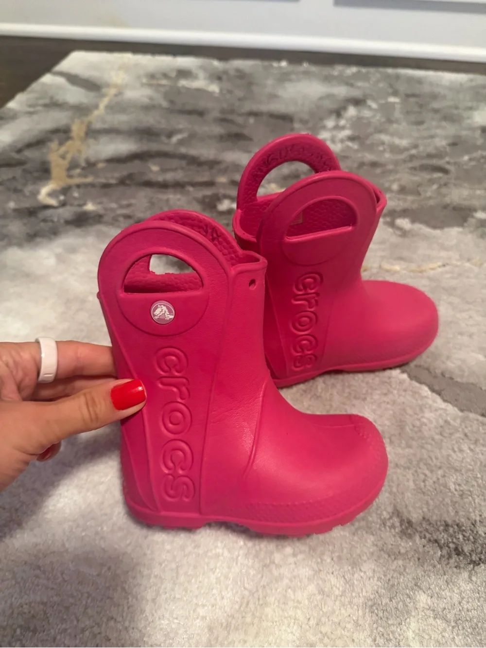 CROCS Kids Hot Pink Rain Boots with Side Handles